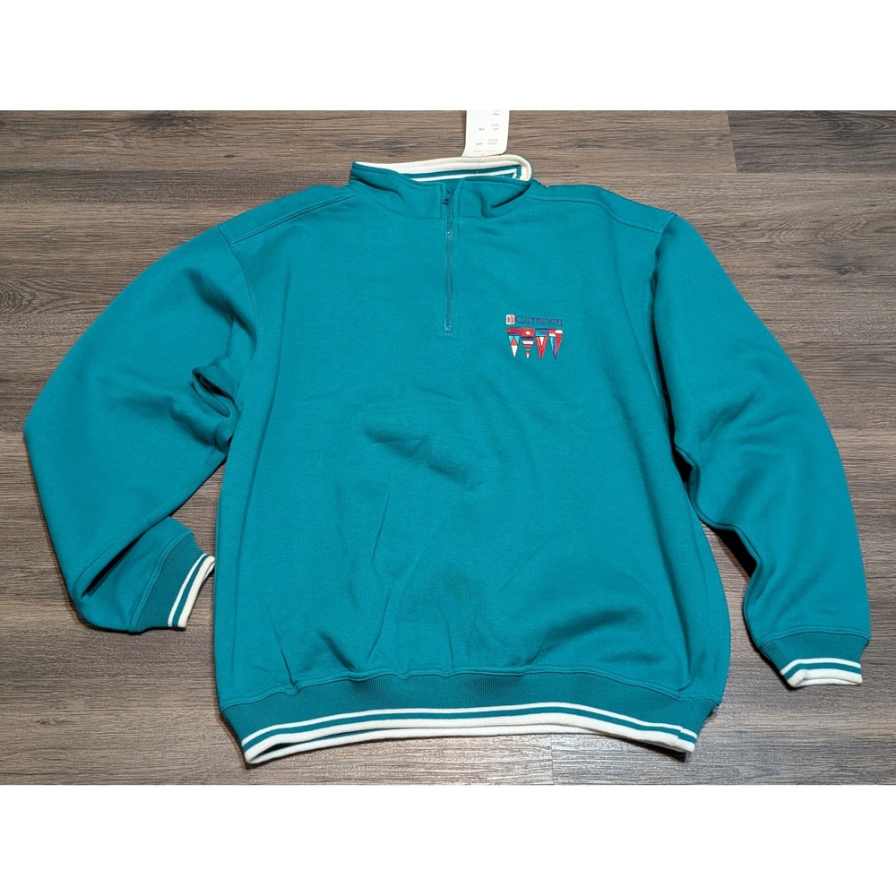 Carnival Teal Jade Quarter Zip‎ Sweatshirt Pullover Embroidered Flags S M